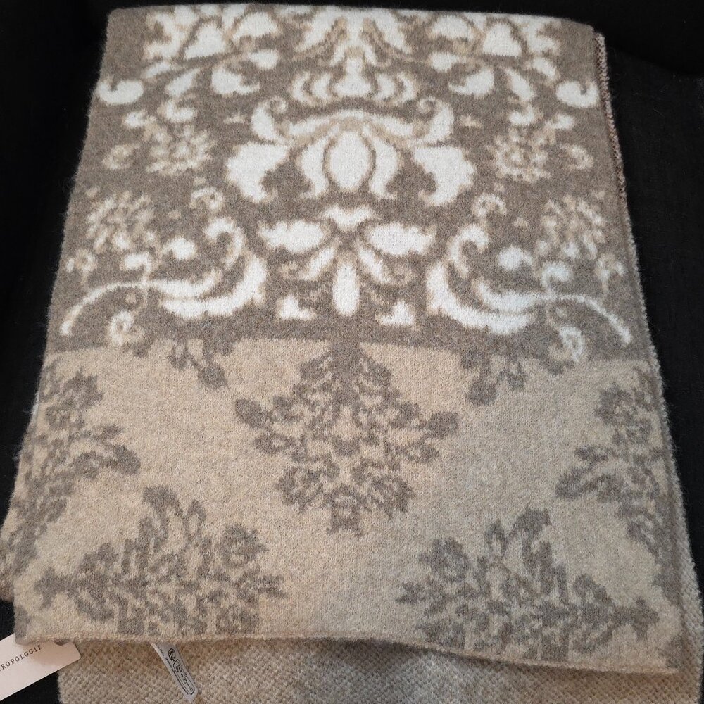 Anthropologie Wool Blend Neutral Floral Damask Scarf